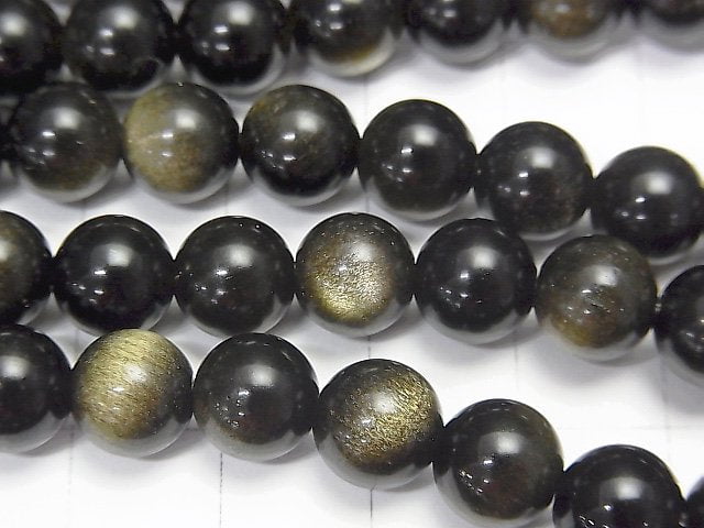 1strand $7.79! Golden Sheen Obsidian AAA + Round 8mm 1strand beads (aprx.15inch / 37cm)