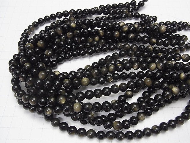 1strand $7.79! Golden Sheen Obsidian AAA + Round 8mm 1strand beads (aprx.15inch / 37cm)