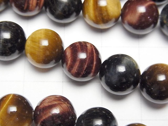 [Video] Tiger's Eye AA++ 3-color mix Round 10mm half or 1strand beads (aprx.14inch/35cm)