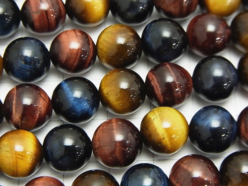 [Video] Tiger's Eye AAA - AA ++ 3 color mix Round 10 mm half or 1 strand beads (aprx.14 inch / 35 cm)