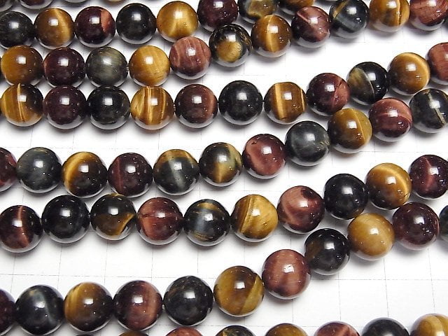 [Video] Tiger's Eye AA++ 3-color mix Round 10mm half or 1strand beads (aprx.14inch/35cm)