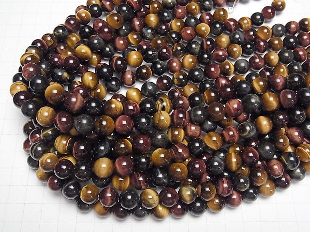 [Video] Tiger's Eye AA++ 3-color mix Round 10mm half or 1strand beads (aprx.14inch/35cm)