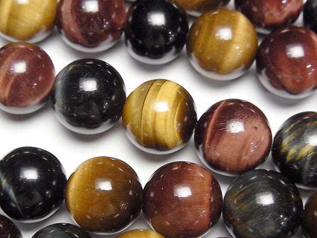 [Video] Tiger's Eye AA++ 3-color mix Round 12mm half or 1strand beads (aprx.15inch/36cm)