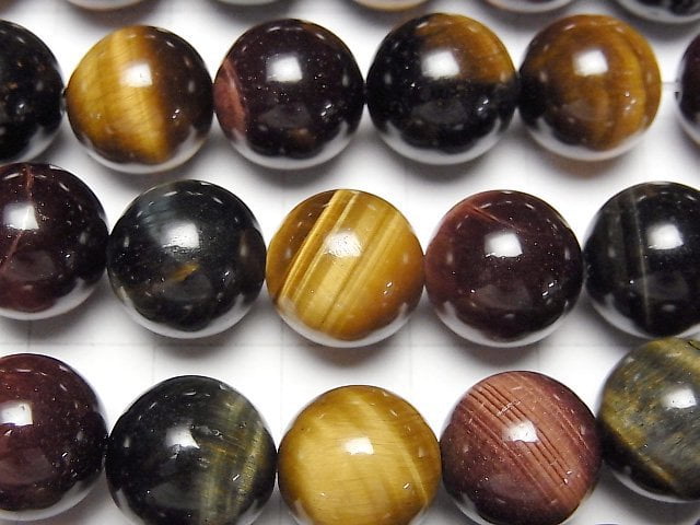 [Video] Tiger's Eye AA++ 3-color mix Round 12mm half or 1strand beads (aprx.15inch/36cm)