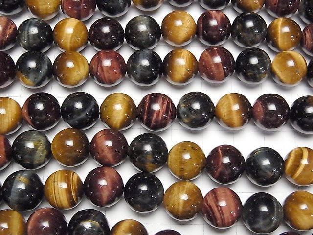 [Video] Tiger's Eye AA++ 3-color mix Round 12mm half or 1strand beads (aprx.15inch/36cm)