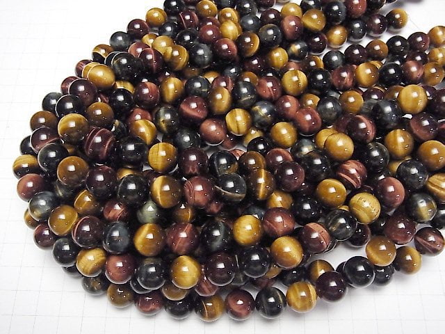 [Video] Tiger's Eye AA++ 3-color mix Round 12mm half or 1strand beads (aprx.15inch/36cm)