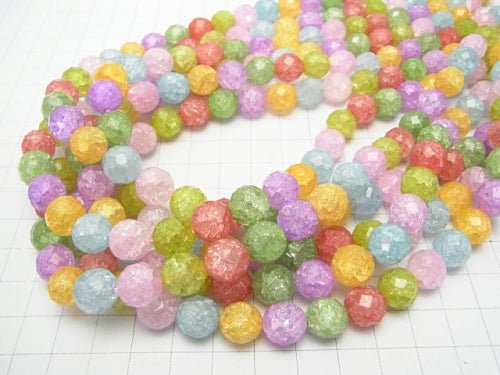 Multicolor Cracked Crystal 64 Faceted Round 10 mm half or 1 strand beads (aprx. 14 inch / 35 cm)