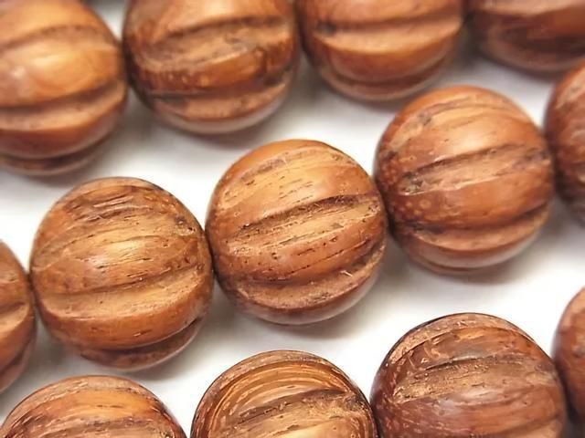 Bayon Wood Beads Carved Round 15mm 1strand beads (aprx.15inch/37cm)