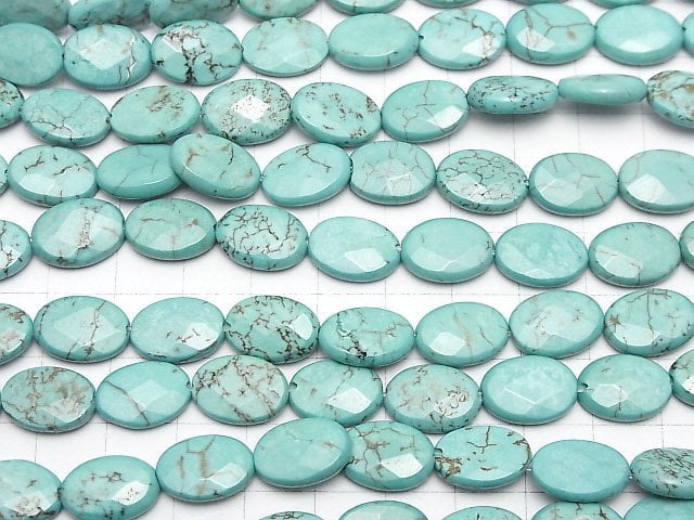 [Video]Magnesite Turquoise Faceted Oval 14x10mm 1strand beads (aprx.15inch/37cm)