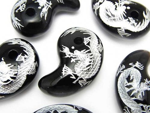 Carving, Comma Shaped, Onyx Gemstone Beads