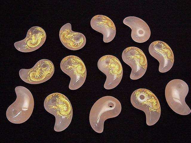 [Video] Gold! Dragon (Four Divine Beasts) Carved! Rose Quartz Comma Shaped Bead 30x20x10mm 1pc