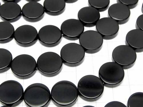 Onyx plat, pièce de monnaie 14x14mm, perles 1/2 ou 1 rang (env. 36cm/15 pouces)