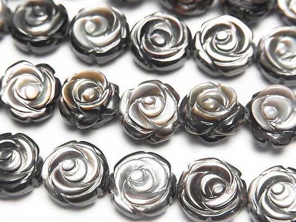 [Video] High Quality Black Shell (Black-lip Oyster) AAA Rose Carving (Both Side Finish) 10x10x5mm 1/4 or 1strand beads (aprx.15inch/37cm)