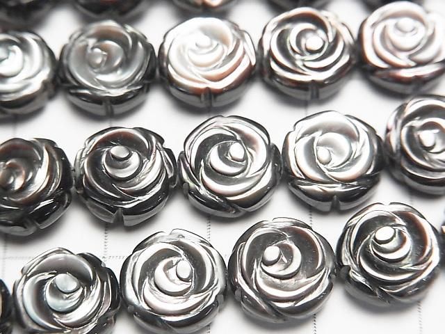 [Video] High Quality Black Shell (Black-lip Oyster) AAA Rose Carving (Both Side Finish) 10x10x5mm 1/4 or 1strand beads (aprx.15inch/37cm)