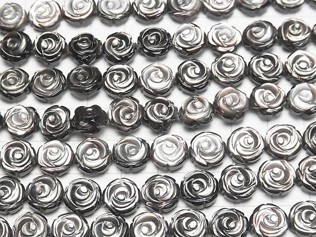 [Video] High-quality Black Shell (Black-lip Oyster) AAA Rose Carving (Both Side Finish) 10x10x5mm 1/4 or 1-strand beads (approx. 15inch/37cm)
