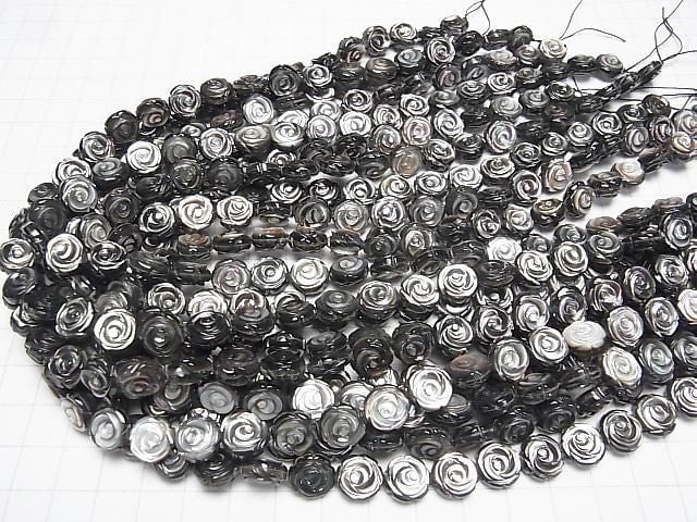 [Video] High Quality Black Shell (Black-lip Oyster) AAA Rose Carving (Both Side Finish) 10x10x5mm 1/4 or 1strand beads (aprx.15inch/37cm)