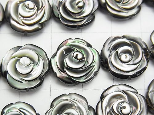 High quality Black Shell (Black-lip Oyster) AAA Rose Carving (Both Side Finish) 15 x 15 x 5 mm 1/4 or 1strand (apr x 14 inch / 35 cm)