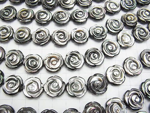 High quality Black Shell (Black-lip Oyster) AAA Rose Carving (Both Side Finish) 15 x 15 x 5 mm 1/4 or 1strand (apr x 14 inch / 35 cm)