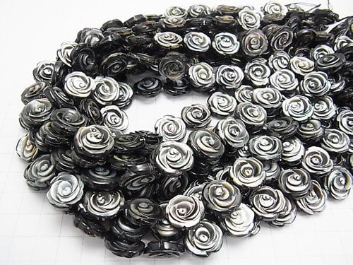 High quality Black Shell (Black-lip Oyster) AAA Rose Carving (Both Side Finish) 15 x 15 x 5 mm 1/4 or 1strand (apr x 14 inch / 35 cm)