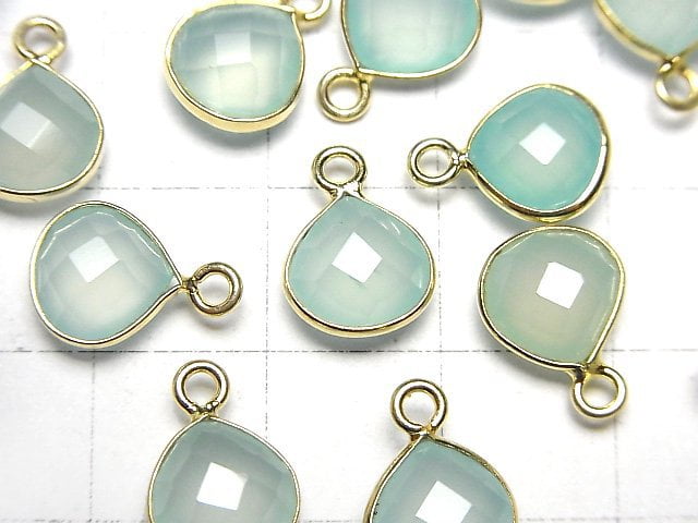 [Video]High Quality Sea Blue Chalcedony AAA Bezel Setting Chestnut Shape 9x9mm 18KGP 3pcs