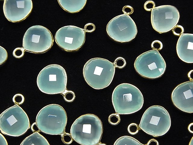 [Video]High Quality Sea Blue Chalcedony AAA Bezel Setting Chestnut Shape 9x9mm 18KGP 3pcs