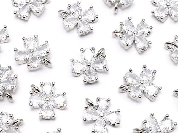 Metal CZ Charm, Clover, 9.5x8mm, Silver, 2 Pieces