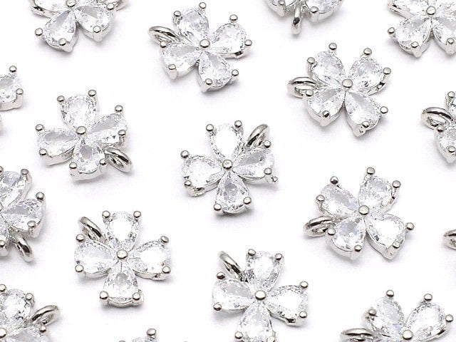 Metal parts CZ charm Clover 9.5x8mm Silver color 2pcs