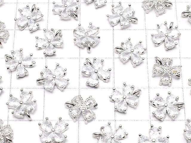 Metal CZ Charm, Clover, 9.5x8mm, Silver, 2 Pieces