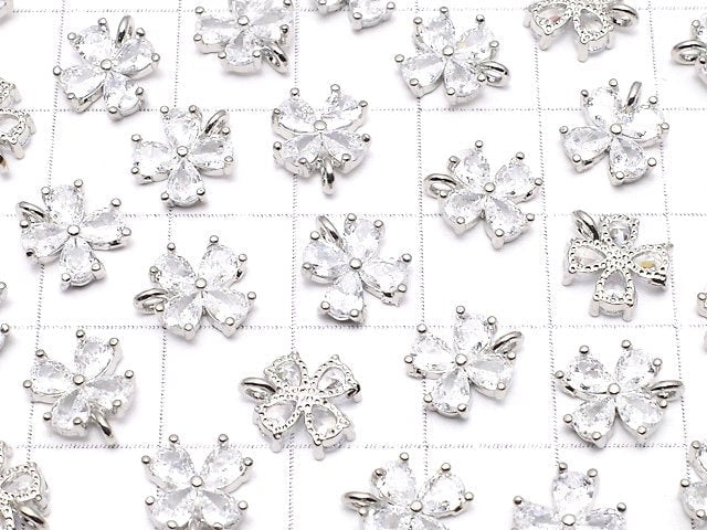 Metal parts CZ charm Clover 9.5x8mm Silver color 2pcs