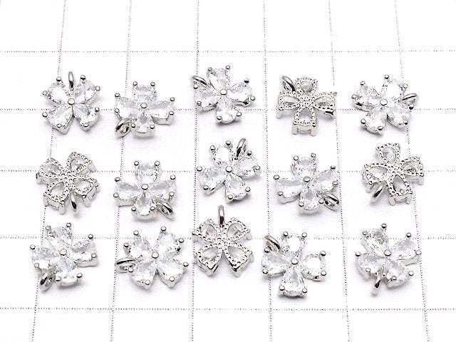 Metal parts CZ charm Clover 9.5x8mm Silver color 2pcs