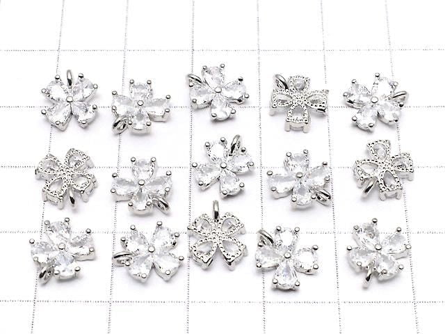 Metal CZ Charm, Clover, 9.5x8mm, Silver, 2 Pieces
