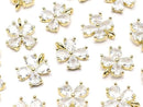 Metal CZ Charm, Clover, 9.5x8mm, Gold, 2 Pieces
