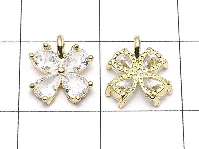 Metal Parts CZ Charm Clover 9.5 x 8 mm Gold Color 2 pcs $2.79!