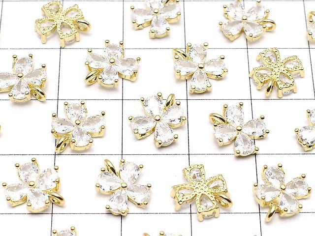 Metal Parts CZ Charm Clover 9.5 x 8 mm Gold Color 2 pcs $2.79!