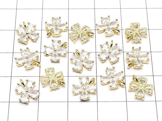 Metal Parts CZ Charm Clover 9.5 x 8 mm Gold Color 2 pcs $2.79!