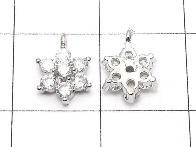 Metal Parts charm with CZ crystal, flower design, 9x6mm, silver color, 3 pieces