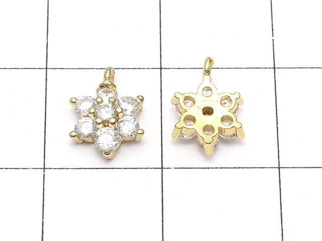 Metal Parts charm with CZ crystal, flower design, 9x6mm, gold color, 3 pieces