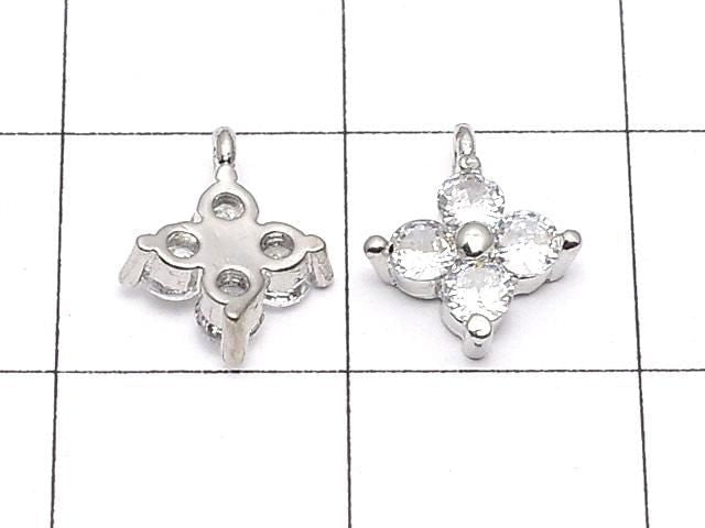 Metal parts CZ charm flower 9x8mm silver color 3pcs