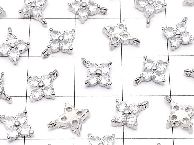Metal parts CZ charm flower 9x8mm silver color 3pcs