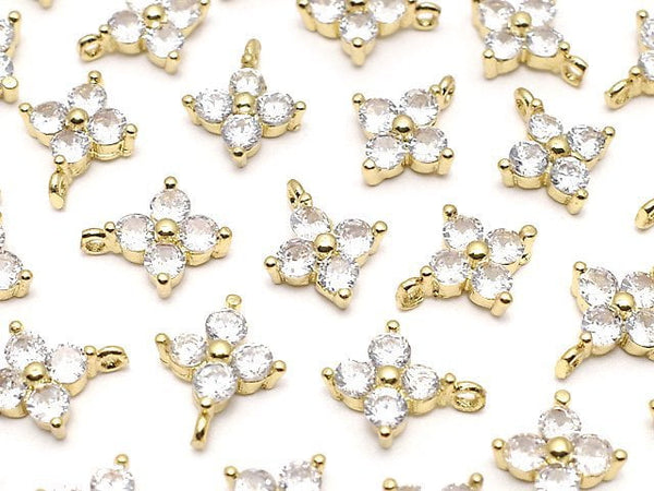 Metal parts CZ charm flower 9x8mm gold color 3pcs