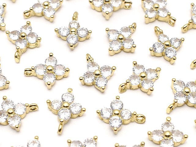 Metal parts CZ charm flower 9x8mm gold color 3pcs