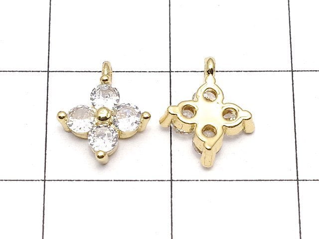 Metal parts CZ charm flower 9x8mm gold color 3pcs