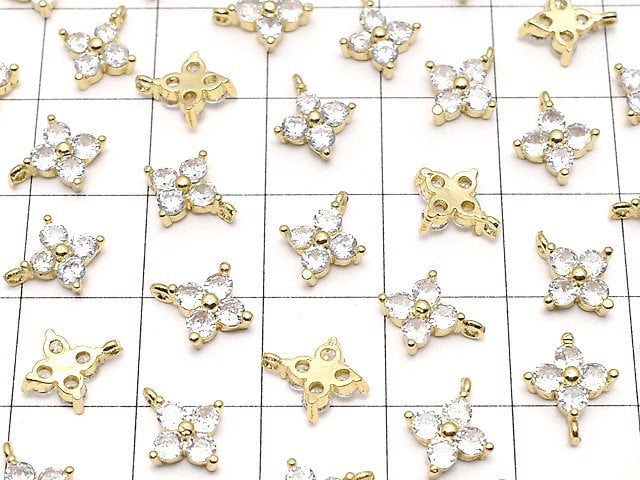 Metal parts CZ charm flower 9x8mm gold color 3pcs