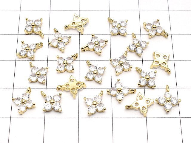 Metal parts CZ charm flower 9x8mm gold color 3pcs