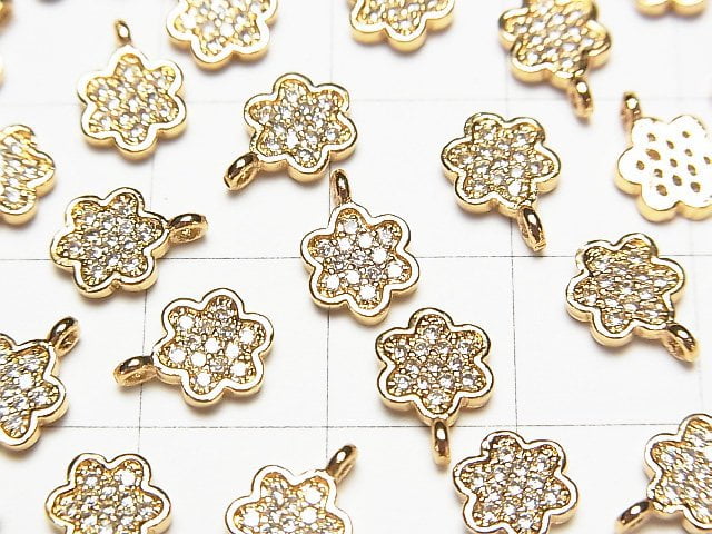 Metal Parts Charm Flower with CZ 9 x 6 mm Gold Color 3 pcs $3.79!