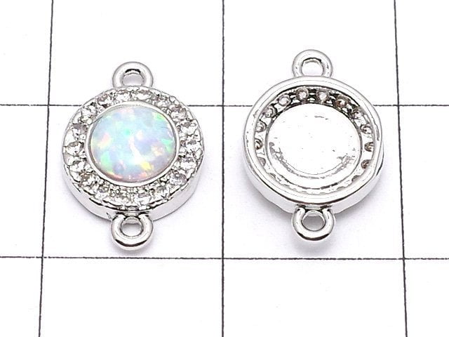 Metal Parts Joint Parts 13x8x3mm Kyoto Opal & Cubic Zirconia Silver Color 1pc $4.79