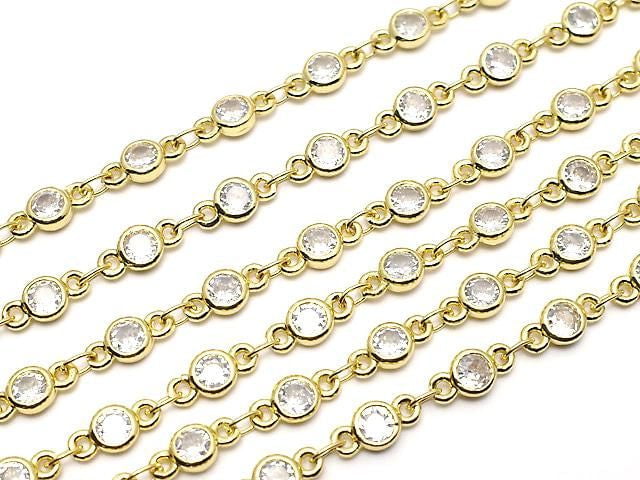 Gold-colored chain with CZ round faceted metal parts, 10cm.
