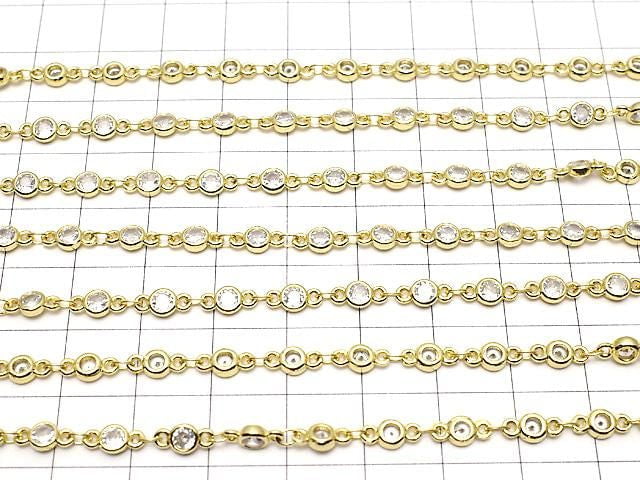 Gold-colored chain with CZ round faceted metal parts, 10cm.