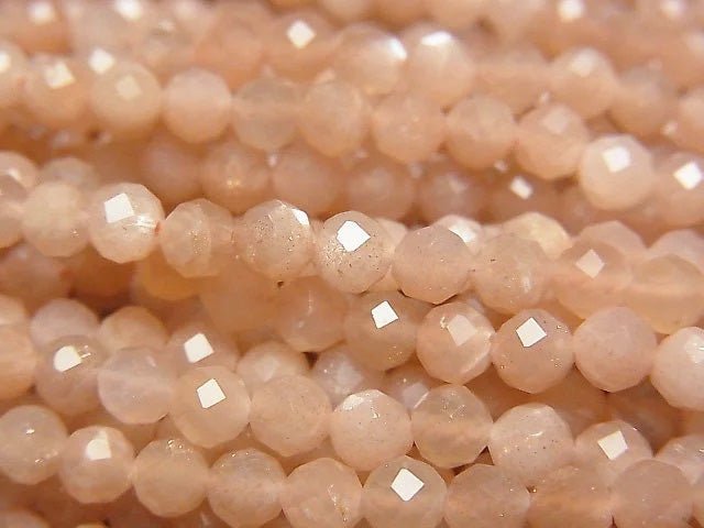 [Video] High Quality! Orange Moonstone AAA- Faceted Round 4mm 1strand beads (aprx.15inch / 38cm)