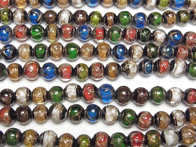 [Video] Lampwork Beads Round 8mm Gold Line Carved [Multi-color] half or 1strand beads (aprx.11inch/28cm)